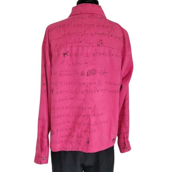 Chico’s Pink Ultrasuede Shacket Jacket Native Print Hieroglyph Sz 2 L EUC - Picture 4 of 7